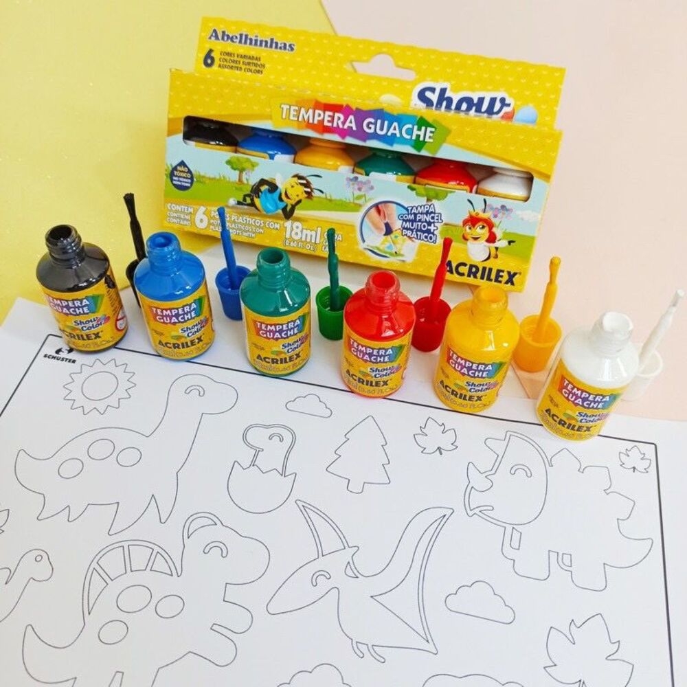 Presenteie seus filhos com nossos Kits de Telas de Pintura, completos com tinta  guache, pincel e manual de mistura de cores. Estimule a criatividade e  coordenação motora das crianças de maneira divertida